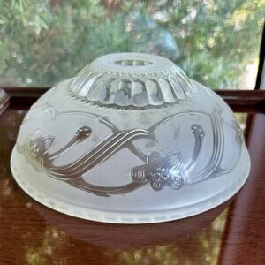 Vintage Frosted Glass Ceiling Light Shade 9.25” Floral Art Deco Style